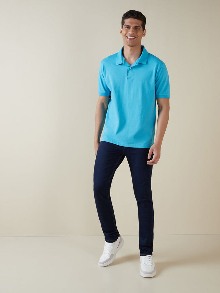 WES Casuals Blue Relaxed-Fit Polo T-Shirt