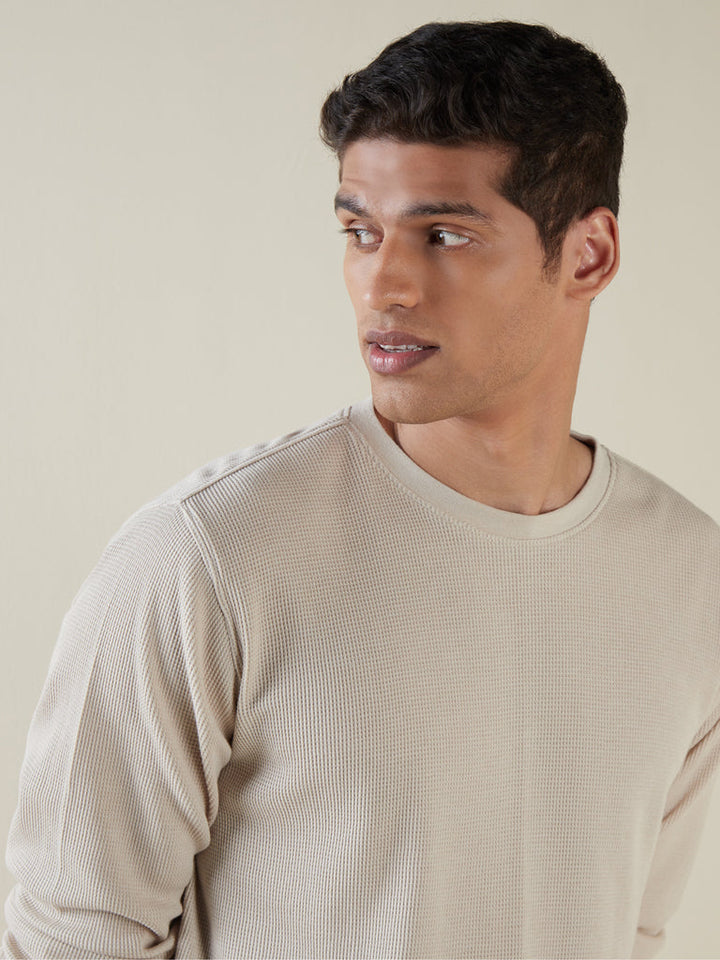 ETA Beige Self-Textured Cotton-Blend Slim-Fit T-Shirt