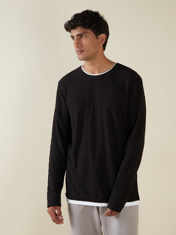 ETA Black Round-Neck Pure Cotton T-Shirt