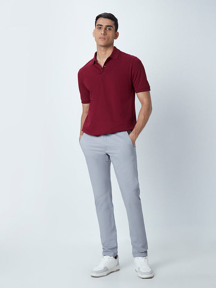 WES Casuals Maroon Cotton-Blend Relaxed-Fit Polo T-Shirt