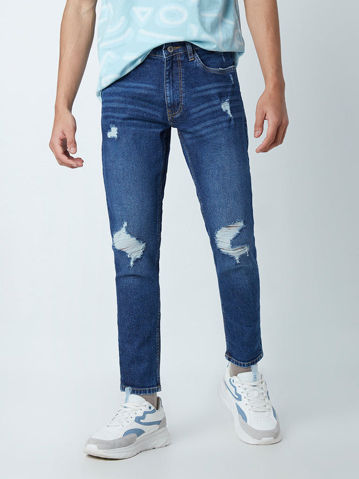 Nuon Dark Blue Straight-Fit Mid-Rise Jeans