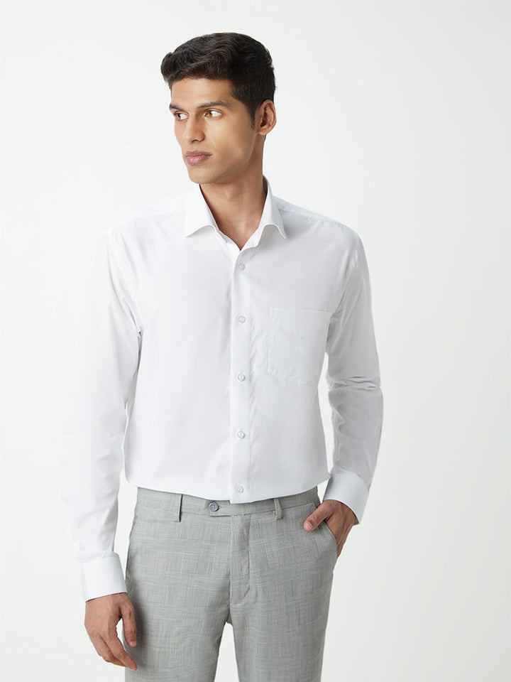WES Formals White Cotton Relaxed-Fit Shirt