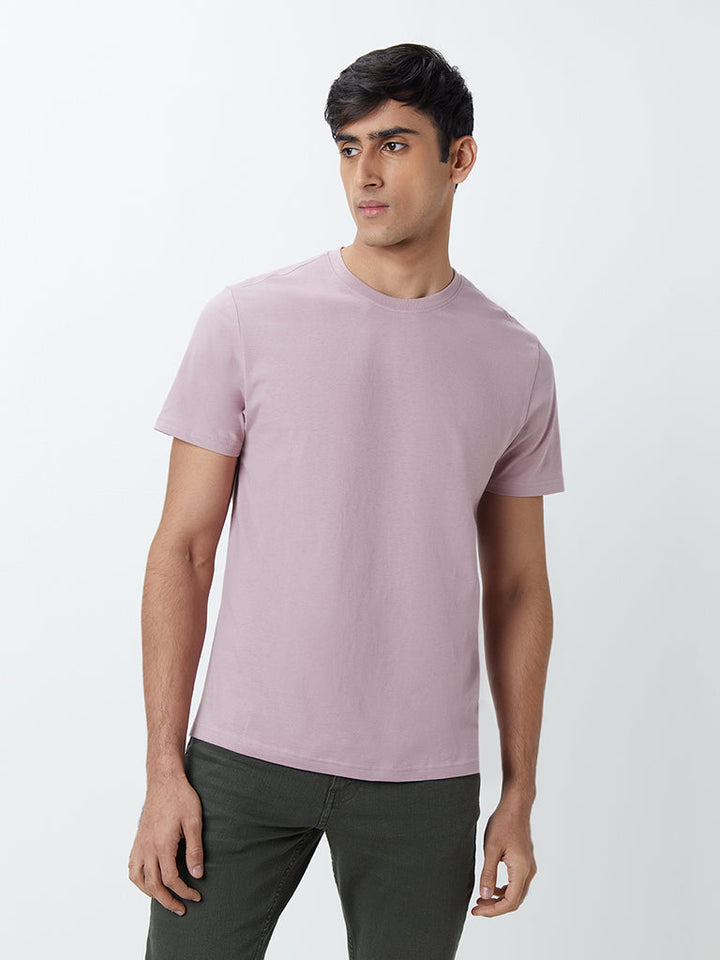 WES Casuals Lilac Eco-Save Cotton Slim-Fit T-Shirt