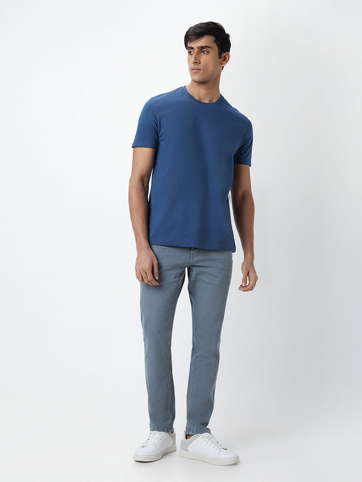 WES Casuals Blue Eco-Save Cotton Slim-Fit T-Shirt