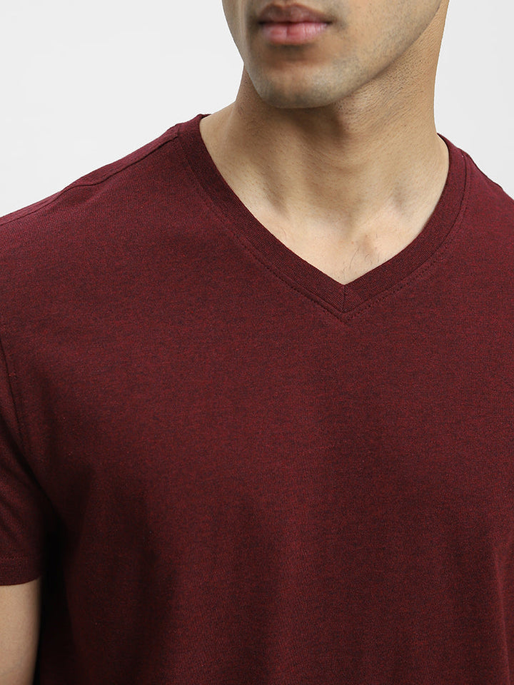WES Casuals Wine Cotton Slim-Fit T-Shirt