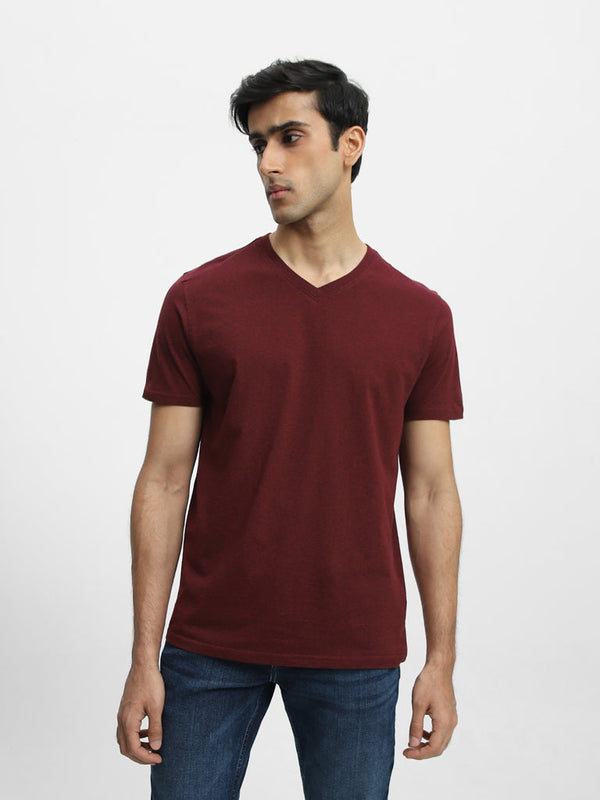 WES Casuals Wine Cotton Slim-Fit T-Shirt