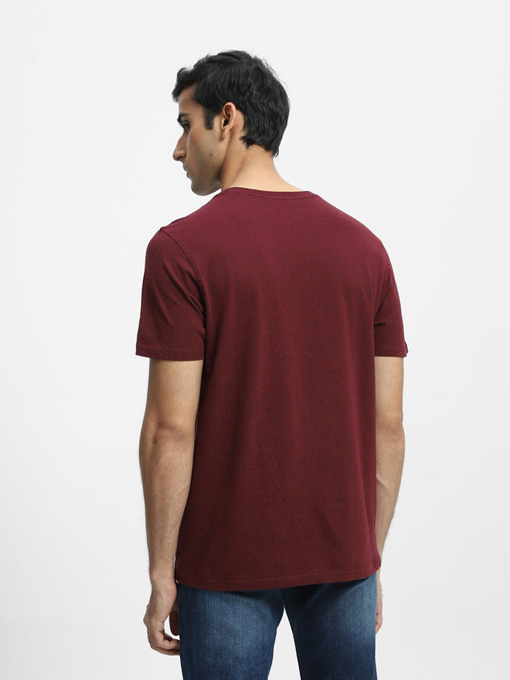 WES Casuals Wine Cotton Slim-Fit T-Shirt