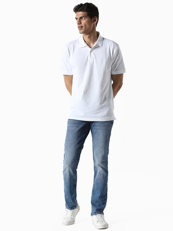 WES Casuals Blue Slim-Fit Denim Mid-Rise Jeans