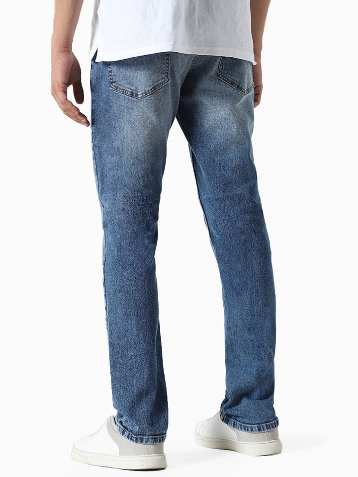 WES Casuals Blue Slim-Fit Denim Mid-Rise Jeans