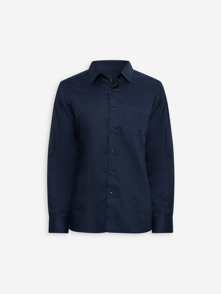 WES Formals Dobby Navy Cotton Slim-Fit Shirt