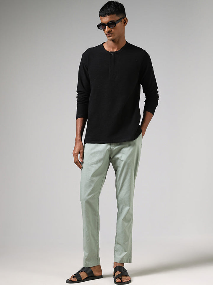 ETA Black Henley Neckline Slim-Fit Cotton T-Shirt