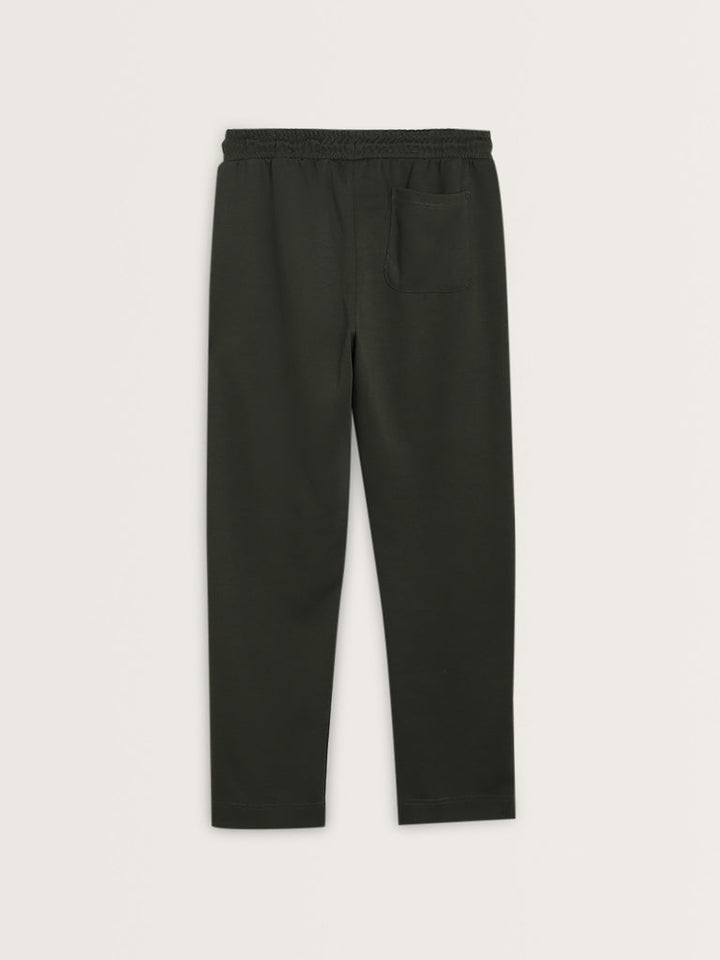 Studiofit Solid Olive Relaxed-Fit Mid-Rise Track Pants