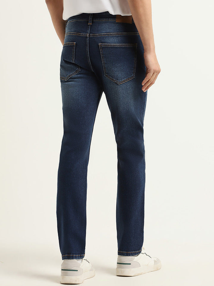 WES Casuals Dark Blue Relaxed-Fit Mid-Rise Jeans