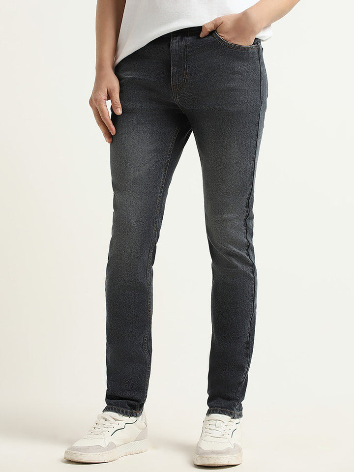 WES Casuals Dark Grey Wash Slim-Fit Mid-Rise Jeans