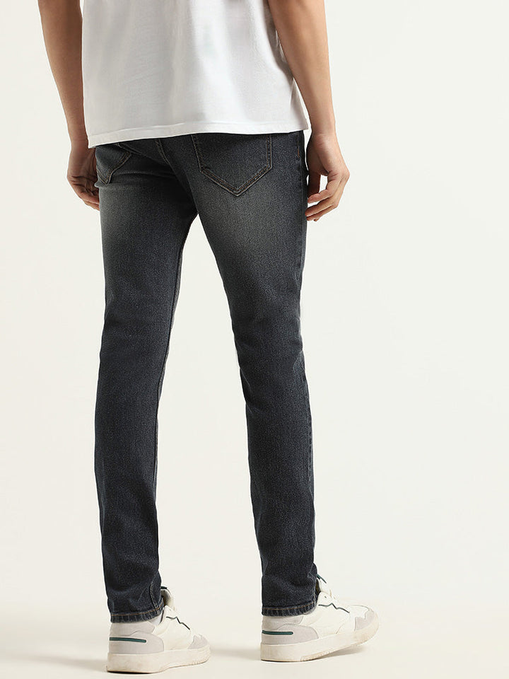 WES Casuals Dark Grey Wash Slim-Fit Mid-Rise Jeans