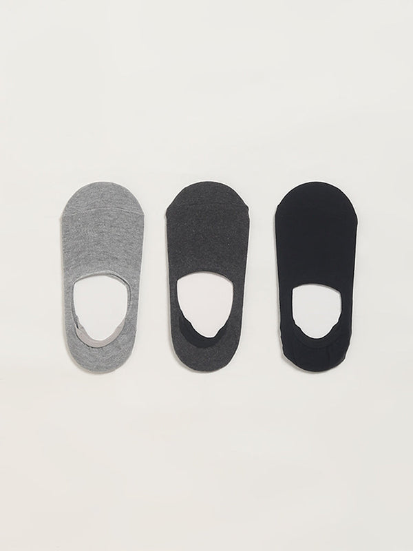 WES Lounge Grey No-Show Cotton-Blend Socks - Pack of 3