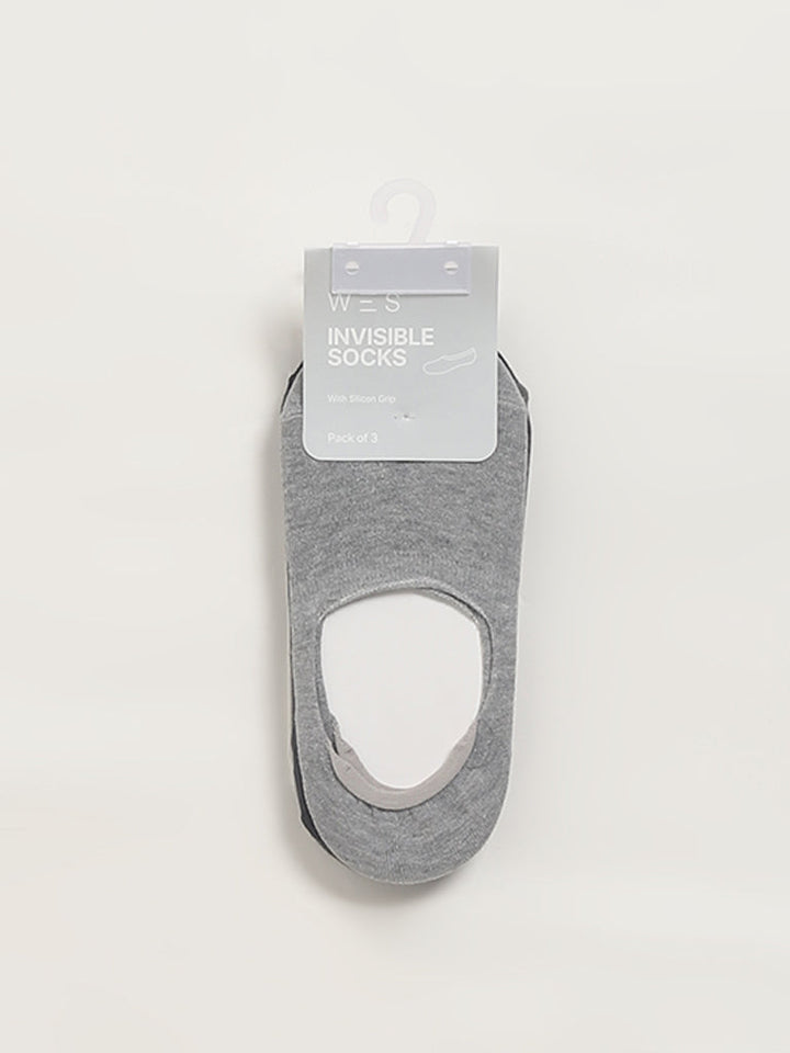 WES Lounge Grey No-Show Cotton-Blend Socks - Pack of 3