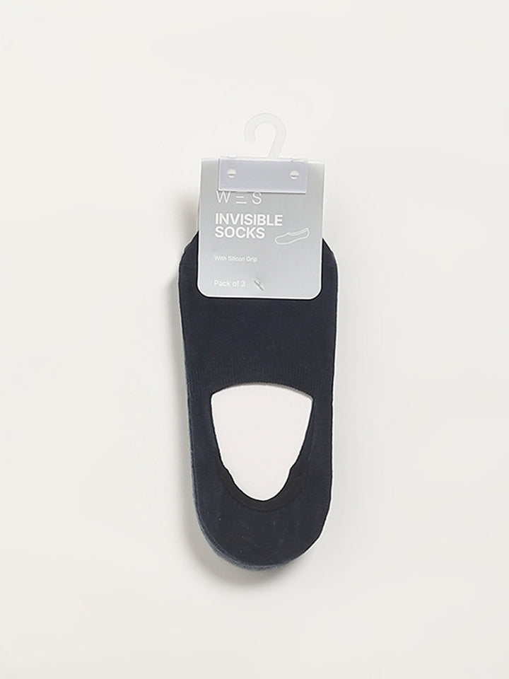 WES Lounge Plain Navy Cotton-Blend Socks - Pack of 3