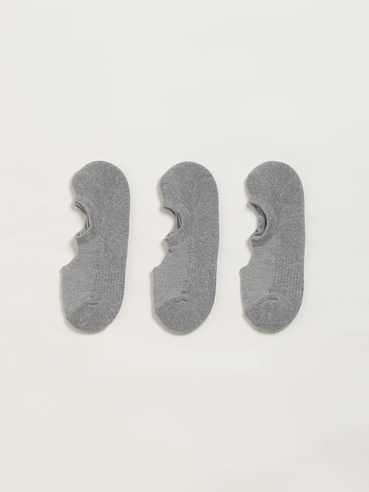 WES Lounge Grey No-Show Cotton-Blend Socks - Pack of 3