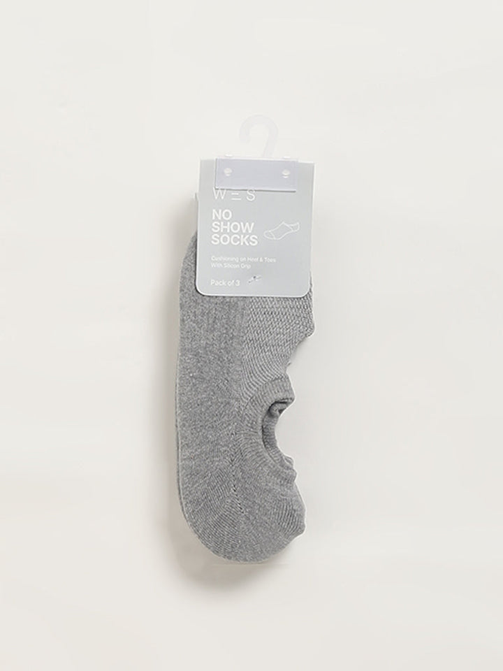 WES Lounge Grey No-Show Cotton-Blend Socks - Pack of 3