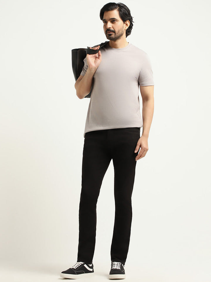 WES Casuals Light Grey Cotton Slim Fit T-Shirt