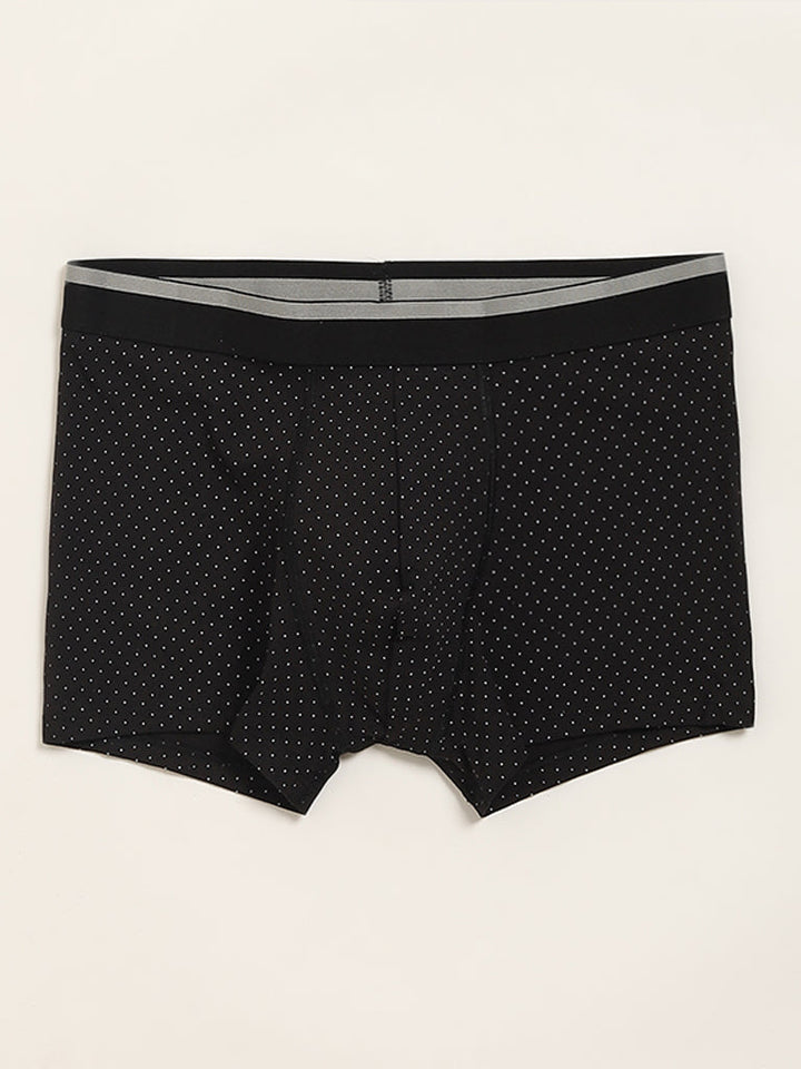 WES Lounge Black Printed Cotton-Blend Relaxed Fit Trunks - Pack of 3