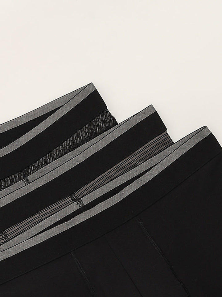 WES Lounge Black Printed Cotton-Blend Relaxed Fit Trunks - Pack of 3