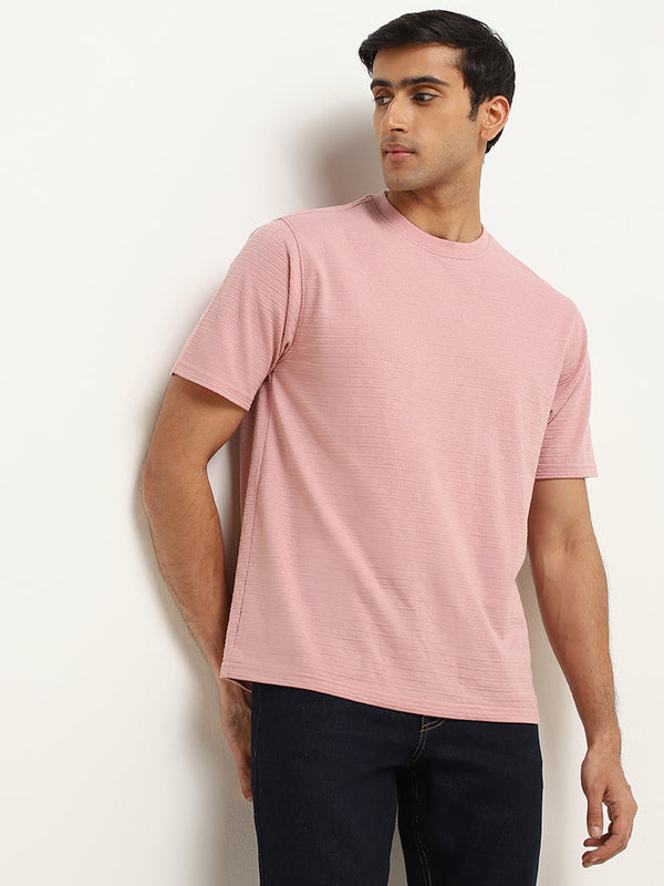 WES Lounge Dusty Pink Relaxed Fit Knit Cotton T-Shirt