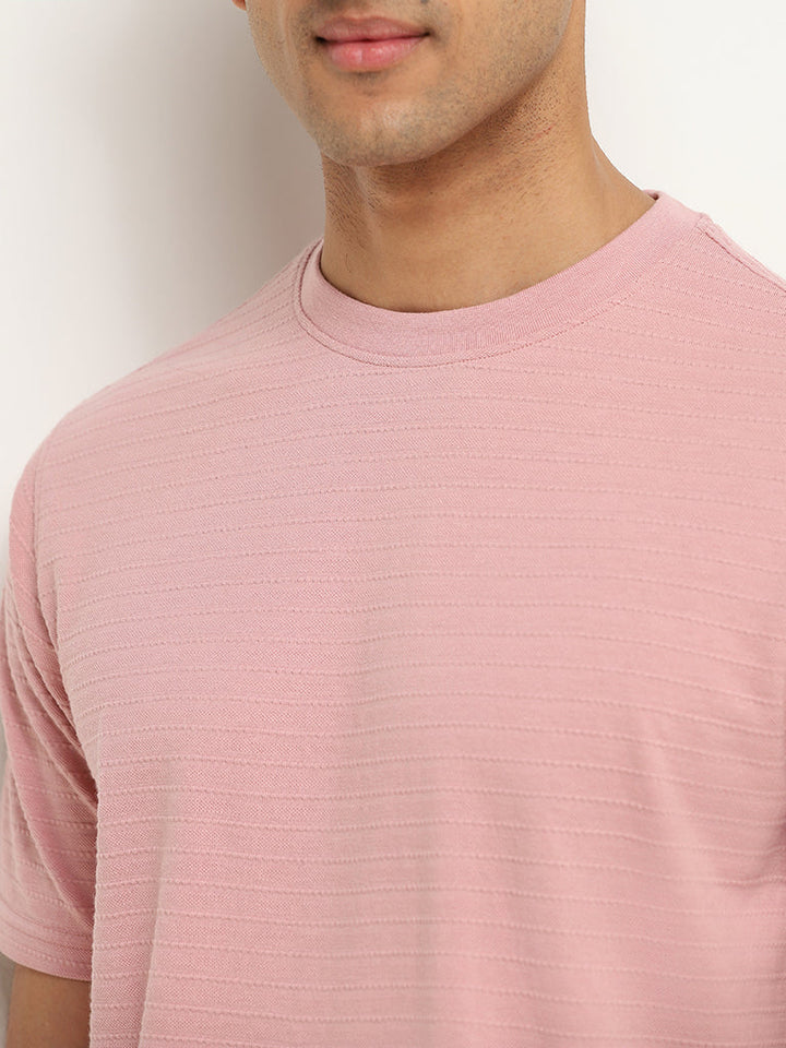 WES Lounge Dusty Pink Relaxed Fit Knit Cotton T-Shirt