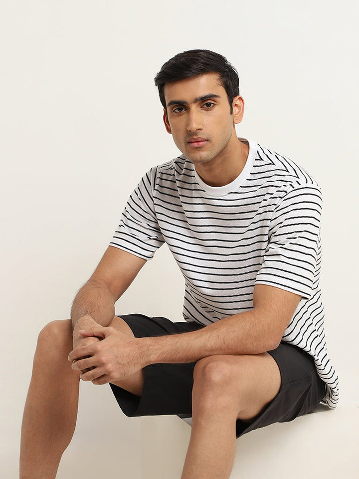 WES Lounge White Relaxed Fit Knit Cotton-Blend T-Shirt