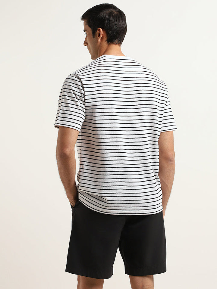 WES Lounge White Relaxed Fit Knit Cotton-Blend T-Shirt