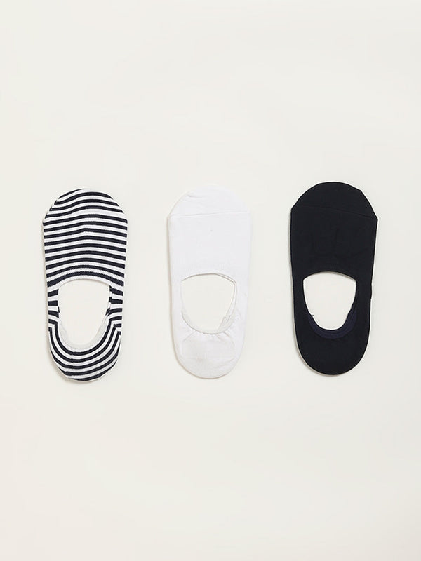 WES Lounge Multicolour Printed Cotton-Blend Invisible Socks - Pack of 3