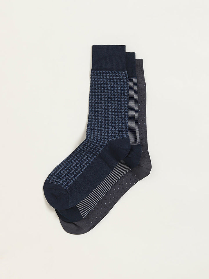 WES Lounge Multicolour Printed Cotton-Blend Full Length Socks - Pack of 3