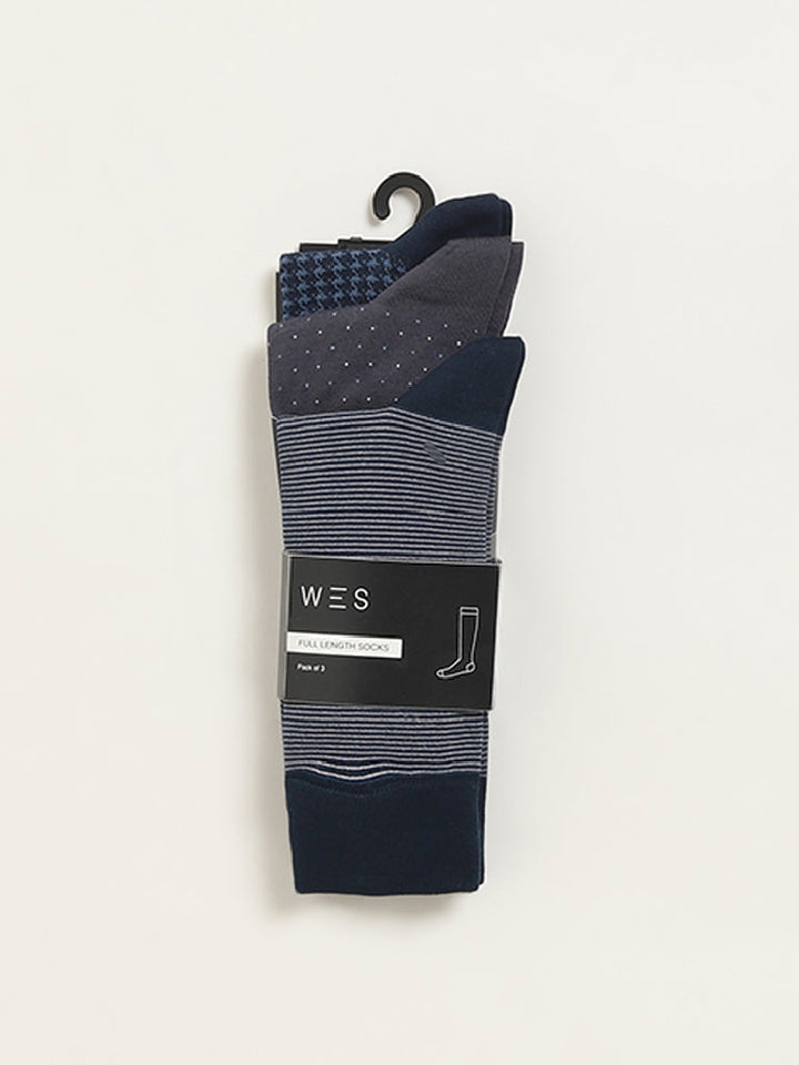 WES Lounge Multicolour Printed Cotton-Blend Full Length Socks - Pack of 3