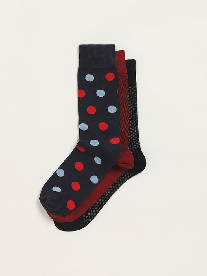 WES Lounge Multicolour Printed Cotton-Blend Full Length Socks - Pack of 3