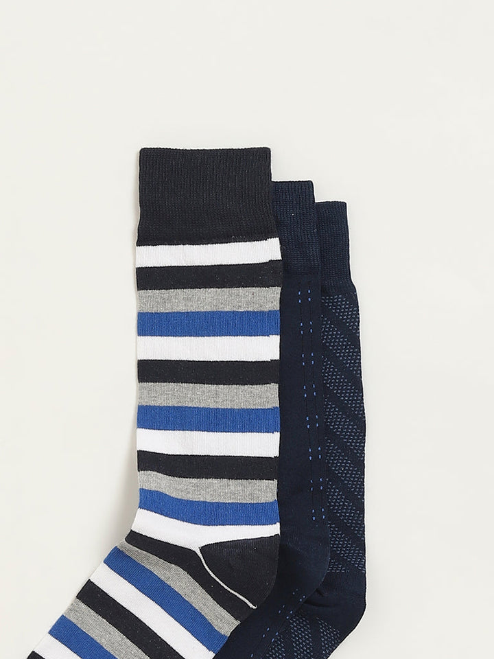 WES Lounge Multicolour Printed Cotton-Blend Full Length Socks - Pack of 3