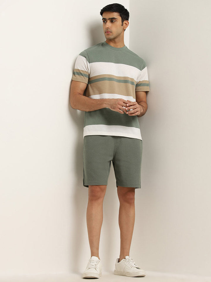 WES Lounge Sage Colour-Blocked Relaxed-Fit Cotton-Blend T-Shirt