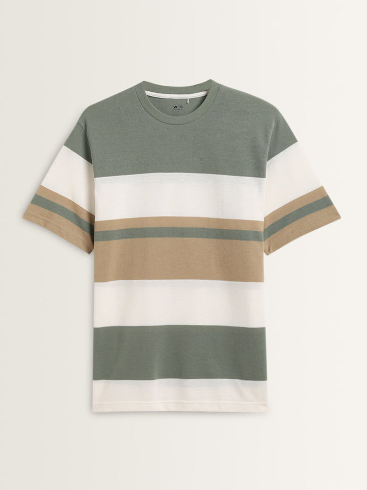 WES Lounge Sage Colour-Blocked Relaxed-Fit Cotton-Blend T-Shirt
