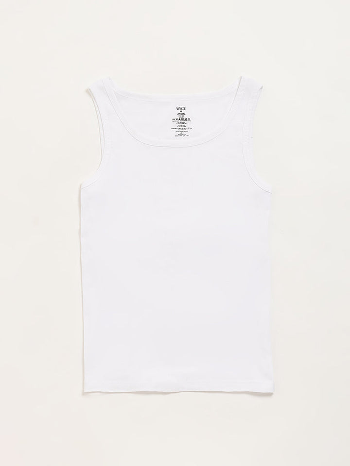 WES Lounge White Ribbed Cotton Vests - Pack of 2