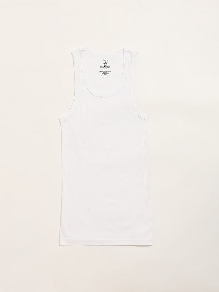 WES Lounge White Sleeveless Cotton Vests - Pack of 2