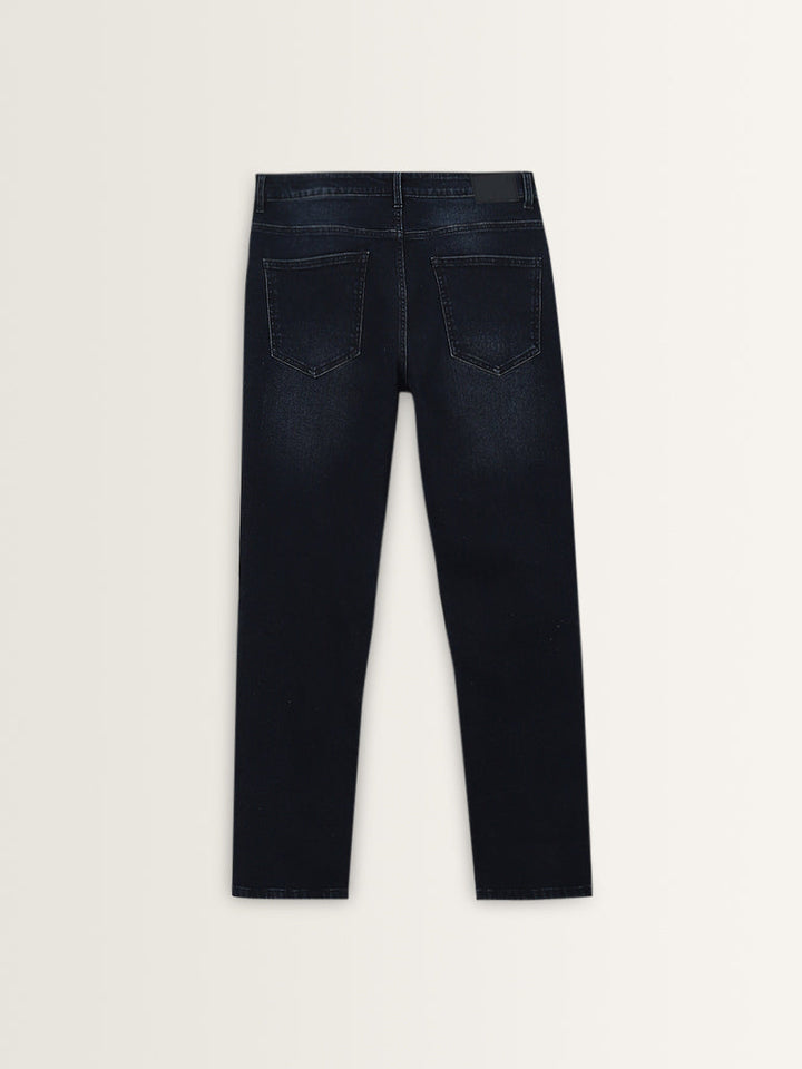 WES Casuals Dark Blue Wash Relaxed-Fit Mid-Rise Jeans