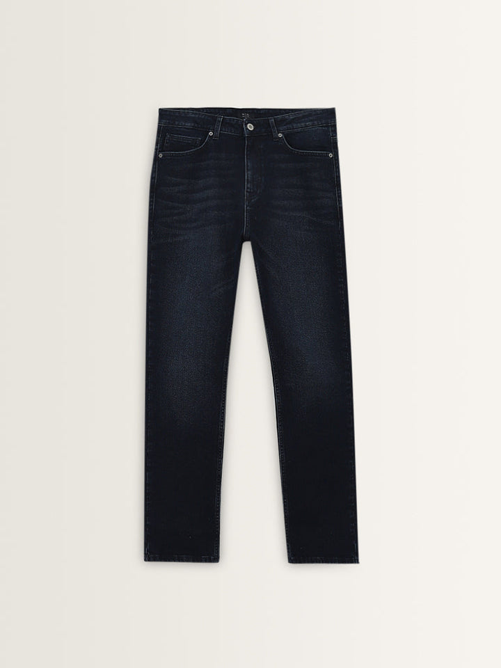 WES Casuals Dark Blue Wash Relaxed-Fit Mid-Rise Jeans