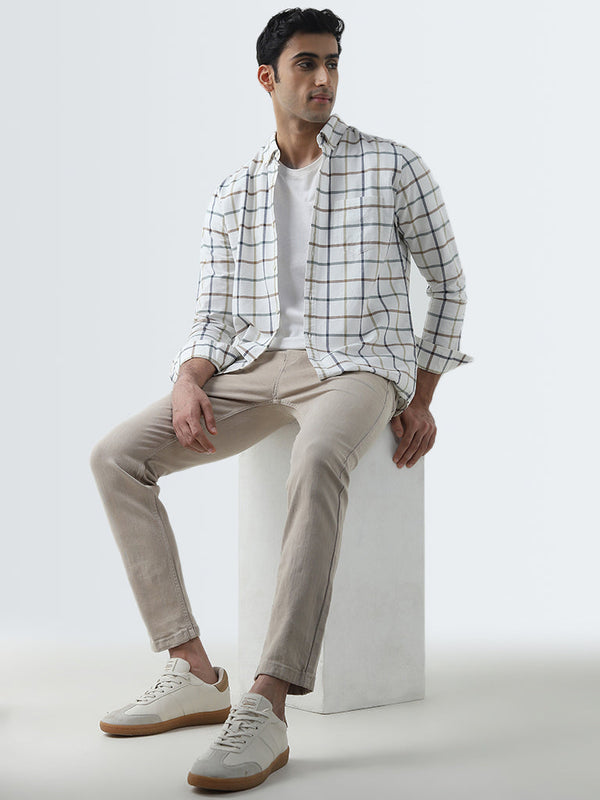 WES Casuals Beige Mid-Rise Slim-Fit Jeans