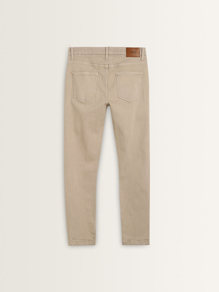WES Casuals Beige Mid-Rise Slim-Fit Jeans