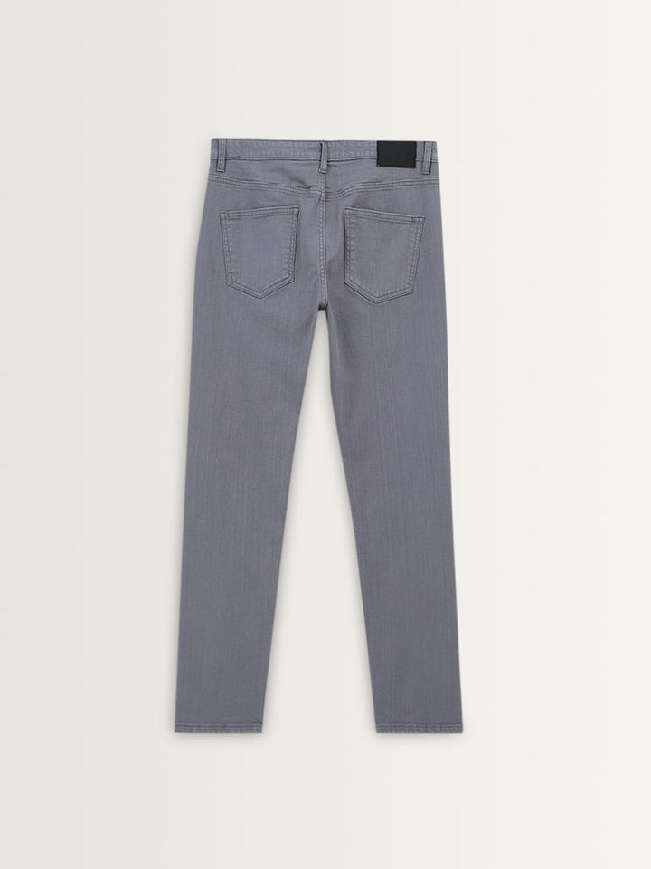 WES Casuals Grey Solid Slim-Fit Mid-Rise Jeans