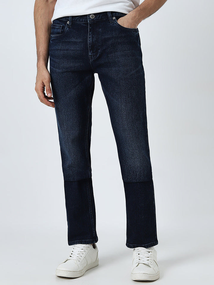 WES Casuals Dark Blue Faded Slim-Fit Mid-Rise Jeans