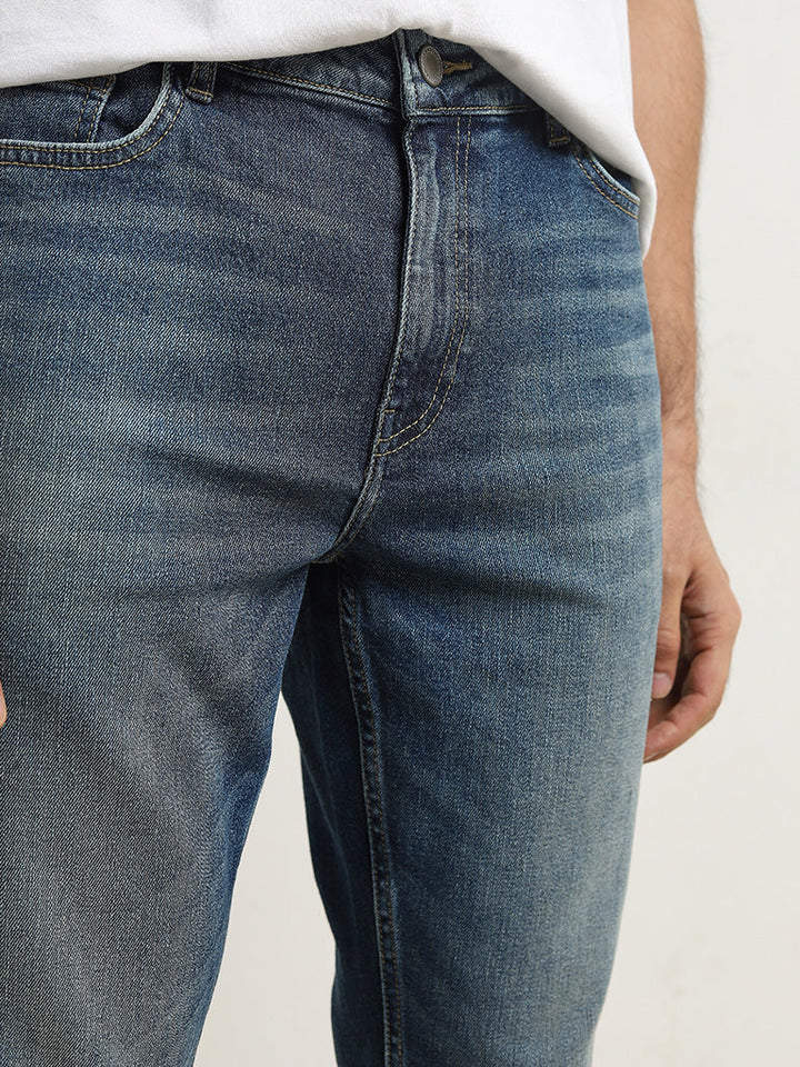 WES Casuals Blue Faded Slim-Fit Mid-Rise Jeans