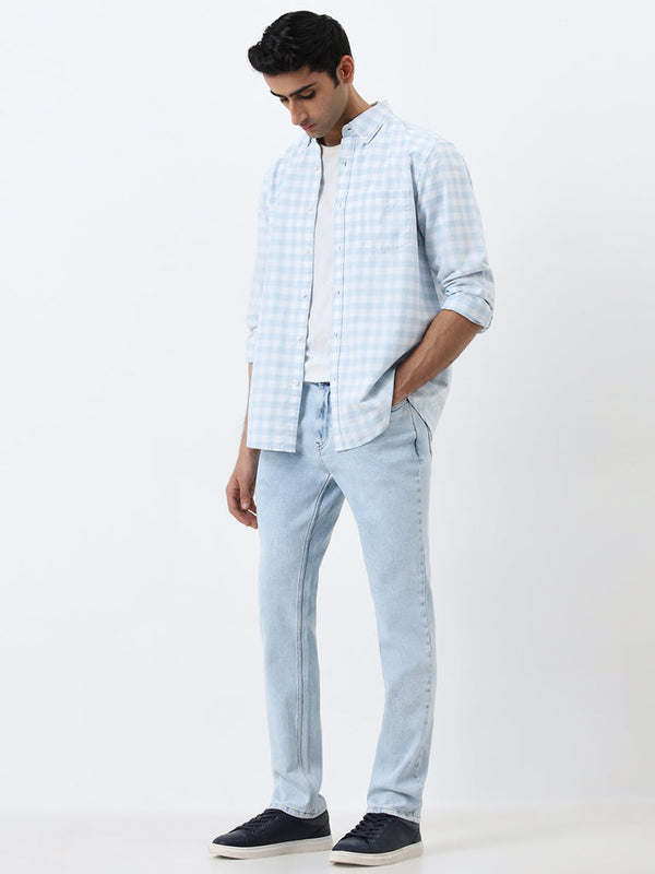 WES Casuals Light Blue Slim-Fit Mid-Rise Jeans