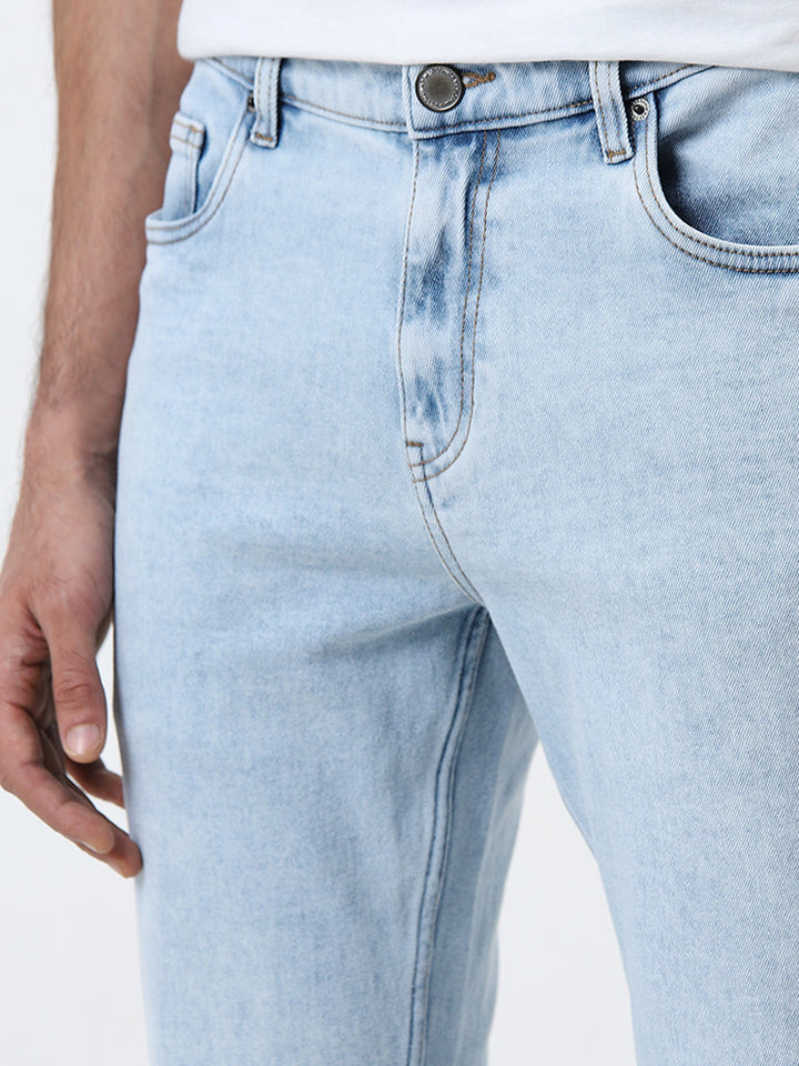 WES Casuals Light Blue Slim-Fit Mid-Rise Jeans