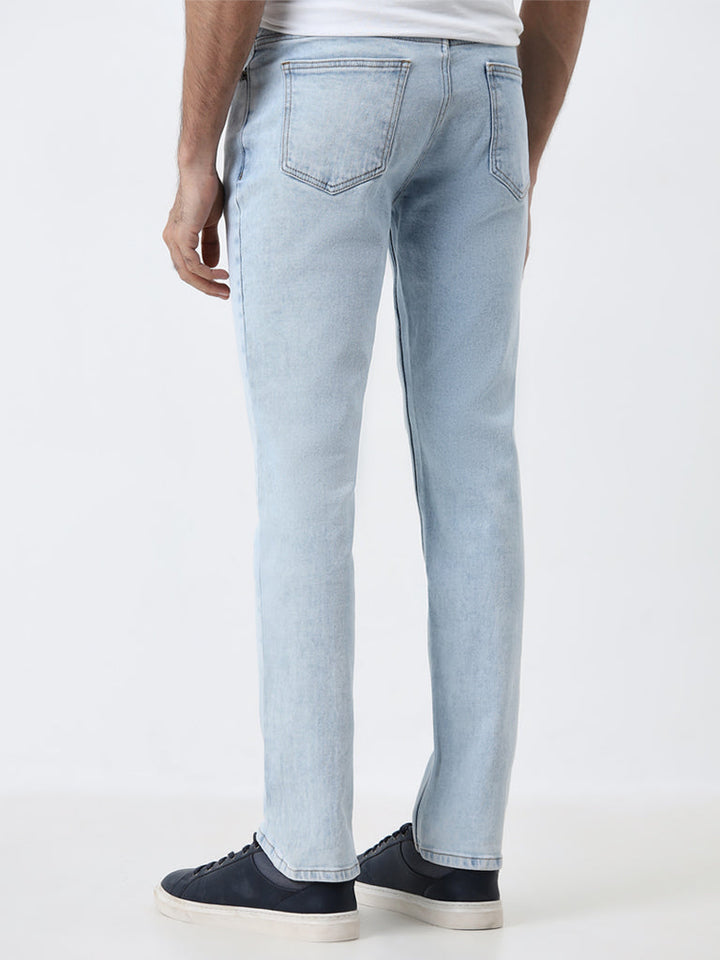 WES Casuals Light Blue Slim-Fit Mid-Rise Jeans